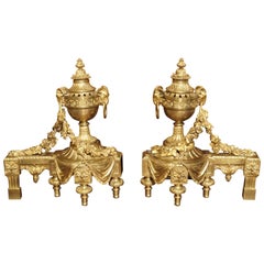 Pair of Napoleon III Gilt Bronze Chenets from France