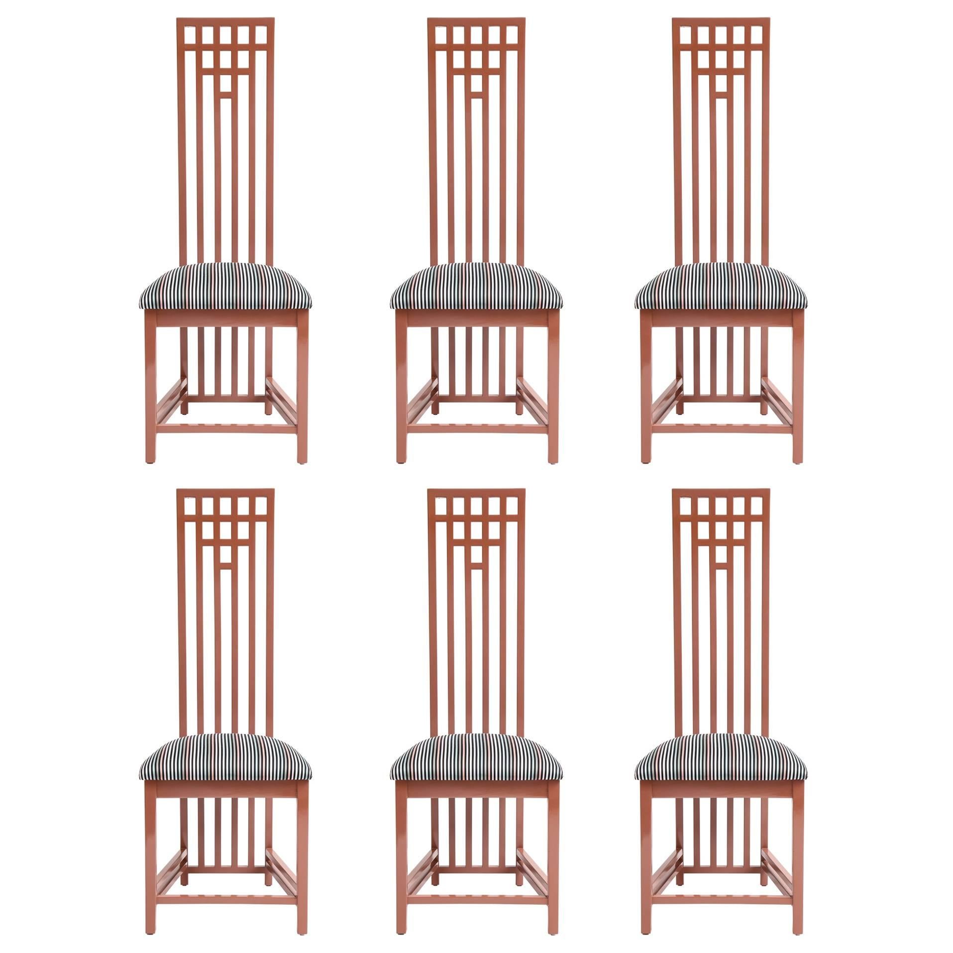 Charles Rennie Mackintosh Dining Chairs in Sonia Rykiel Fabric, Set of Six For Sale