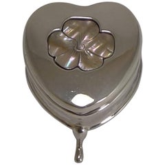 Antique English Heart Shaped Sterling Silver and Mother-of-Pearl Ring Box