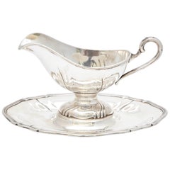 Antique Continental Silver '.800' Victorian Style Sauce/Gravy Boat on Attached Tray