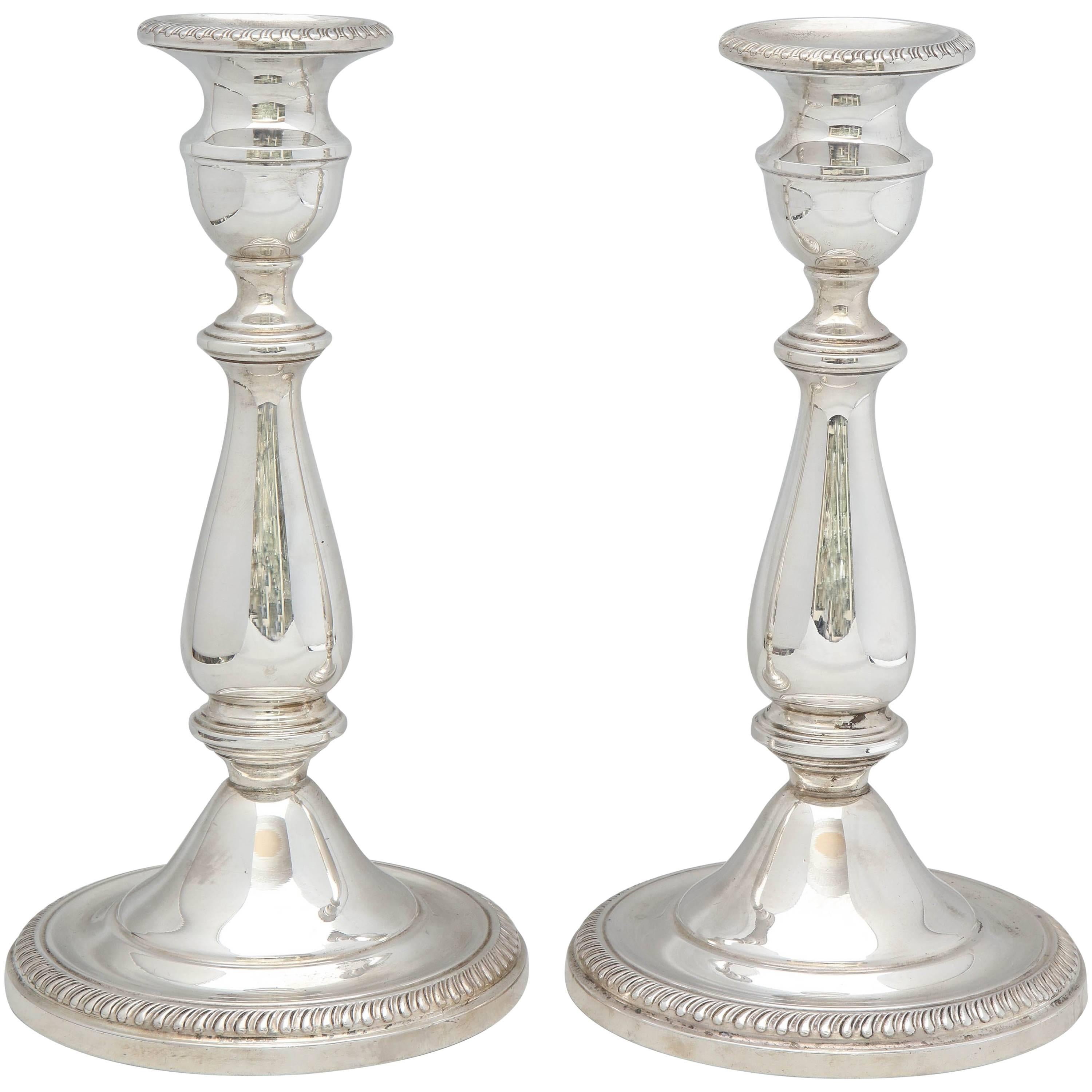 Pair of Tall Sterling Silver Empire-Style Candlesticks