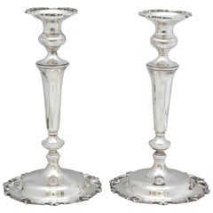 Pair of Tall Edwardian Style Sterling Silver Candlesticks