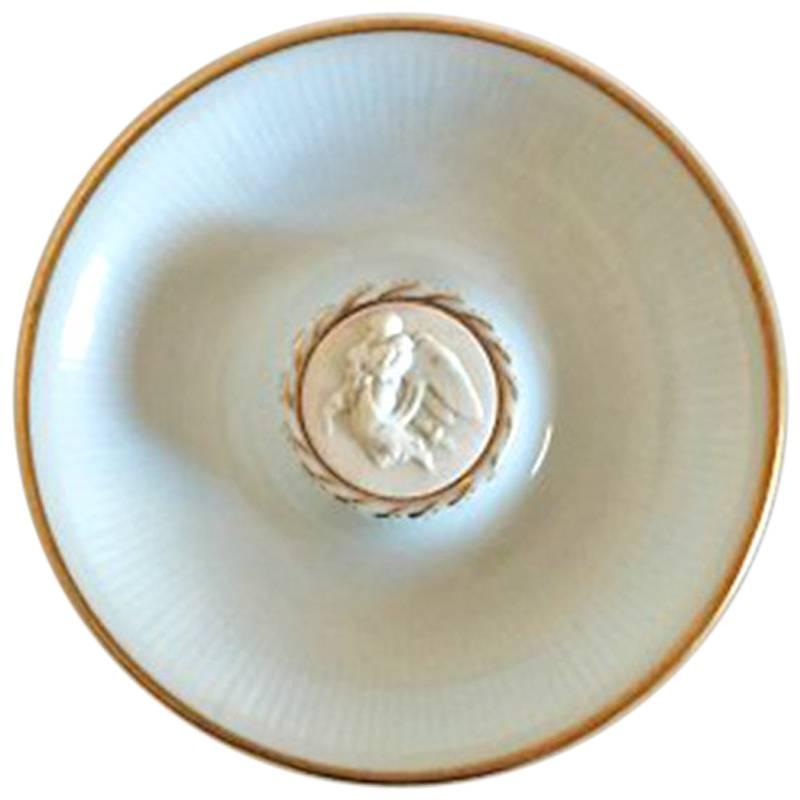 Bing & Grondahl Ashtray No. 1291 with Bisque Angel Ornament and Gold Border For Sale