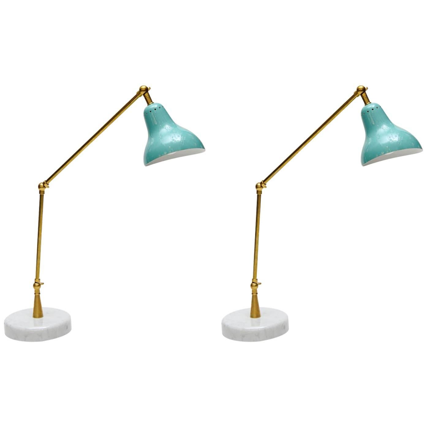Italian Teal Cone Articulated Arm Desk Lamps