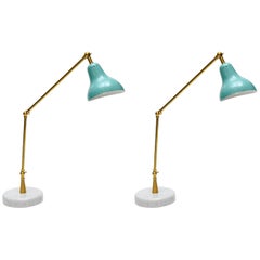 Italian Teal Cone Articulated Arm Desk Lamps