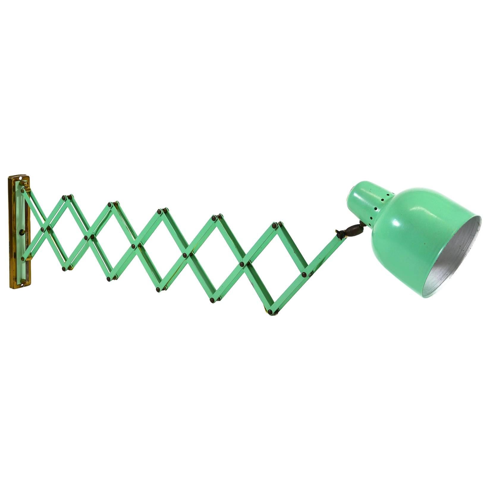 Italian Midcentury Green Scissor Wall Lamp For Sale