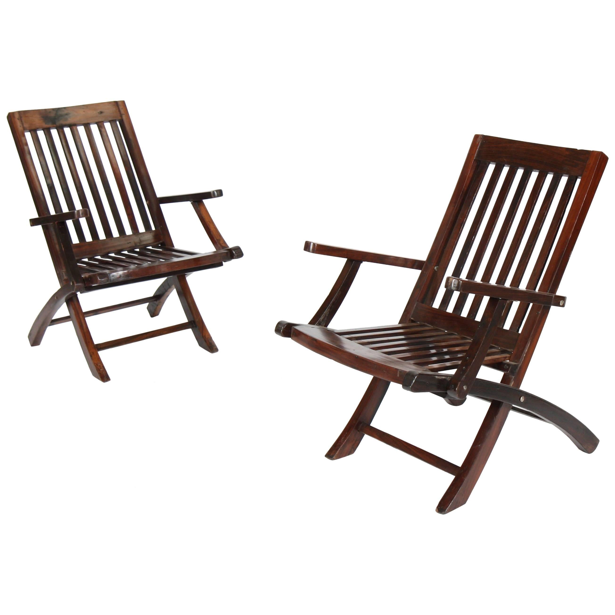 Pair of Rosewood Deck Armchairs For Sale