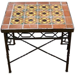 Antique Art Deco Wrought Iron and Tile Side Table California Style Tiles