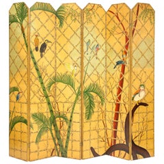 Massive Chinoiserie Six-Panel Hand-Painted Screen Room Divider