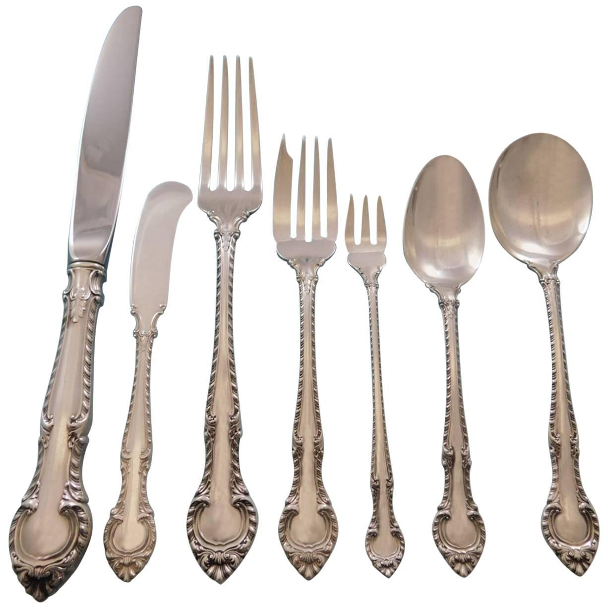 English Gadroon by Gorham Sterling Silver Flatware Set 12 Service 87 pcs Dinner For Sale