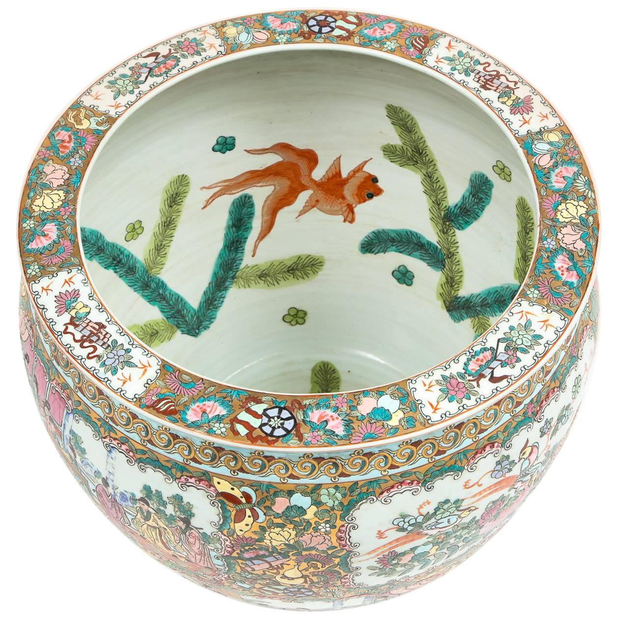 Oversized Chinoiserie Planter with Koi Fish Interior Motif For Sale