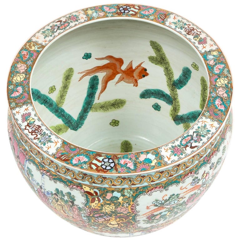 Oversized Chinoiserie Planter with Koi Fish Interior Motif For Sale at