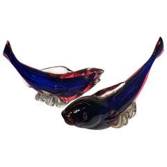 ARCHIMEDE SEGUSO Pair of carps in Artistic Blown Glass of Murano, circa 1950