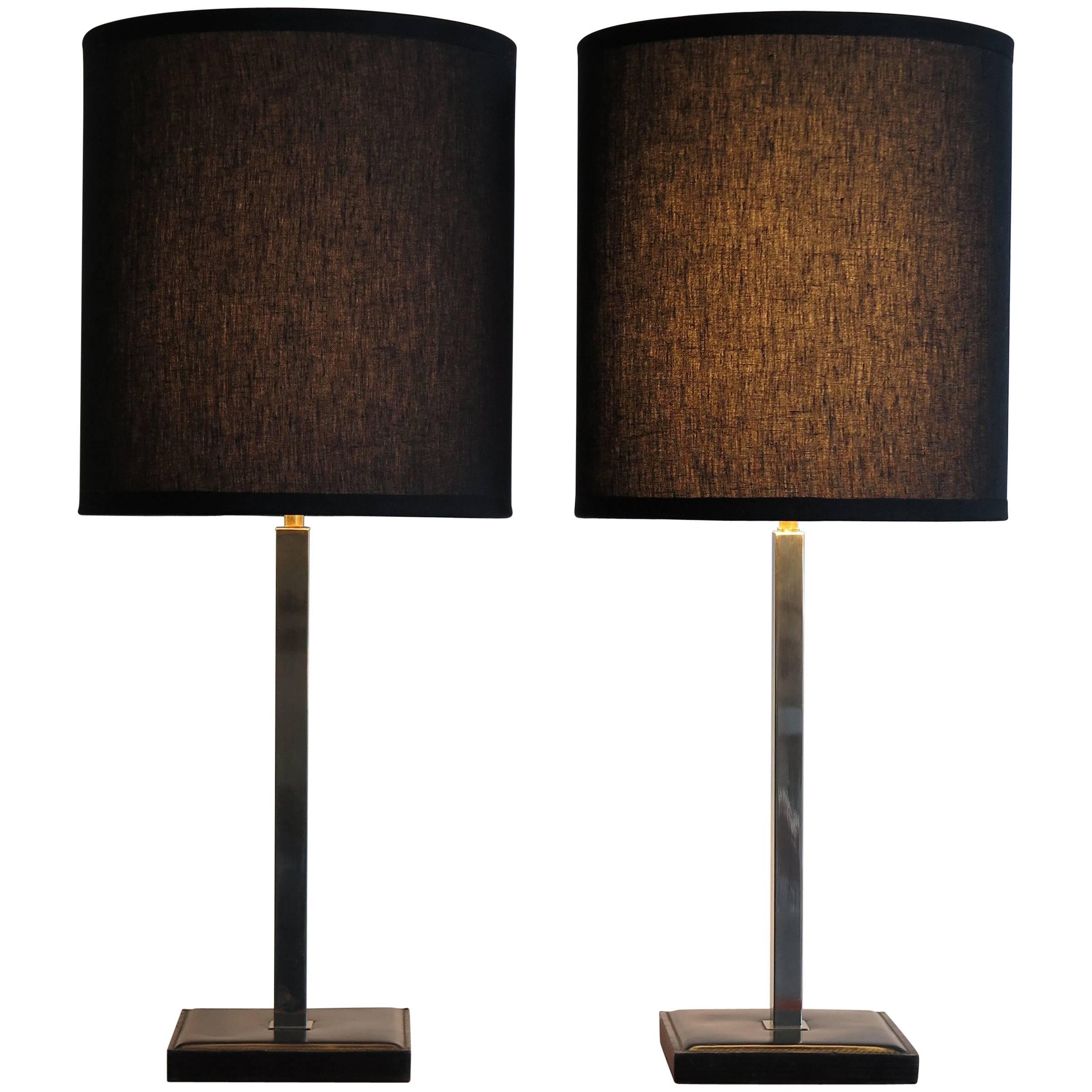 1960s Delvaux Créateur Midcentury Leather Belgium Orientable Table Lamps