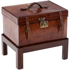 Antique 19th Century Victorian Leather Travel Box on Stand