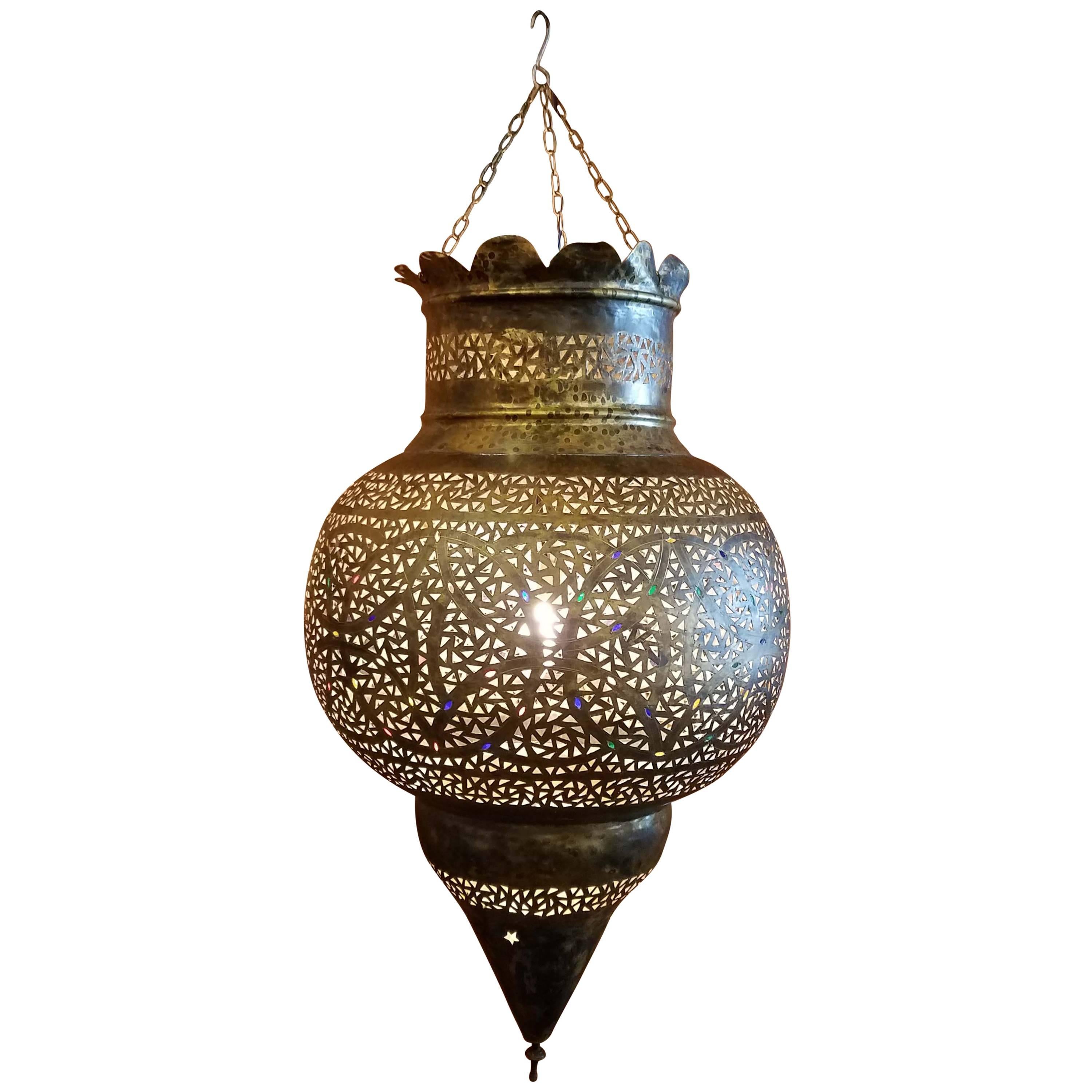 Moroccan Copper Wall or Ceiling Lamp or Lantern, Bombay Shape For Sale