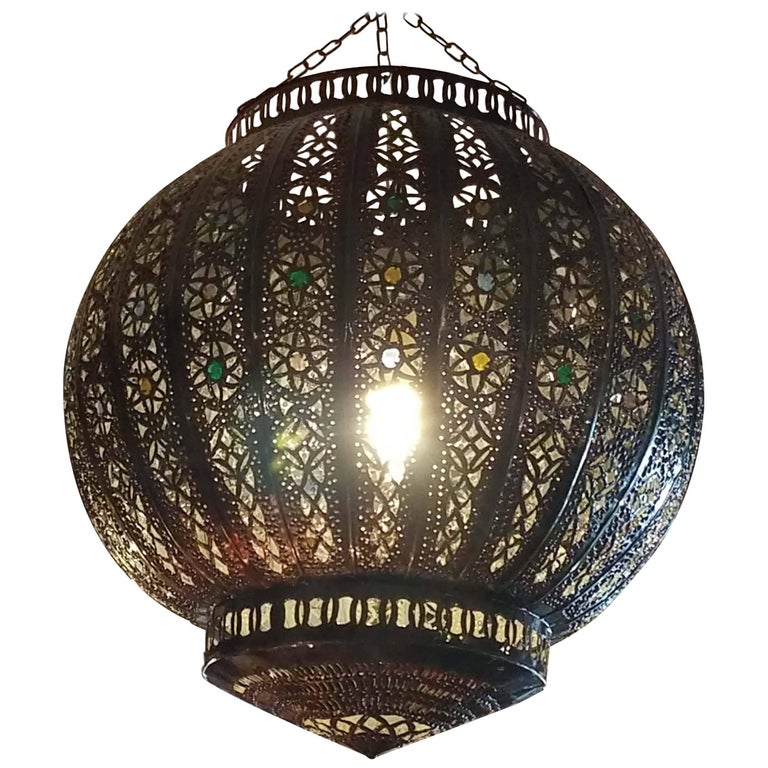 Turkish Moroccan Handmade Copper Finish MultiColor Glass Metal Lantern