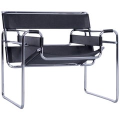 Knoll International Wassily Designer Armchair by Marcel Breuer Black Leather