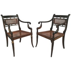 Pair of English Regency Period Neoclassical Armchairs