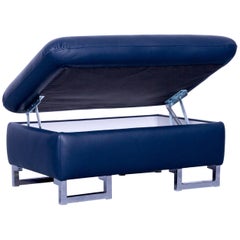 Willi Schillig Designer Leather Foot Stool Blue Pouff Spacebox Modern Couch