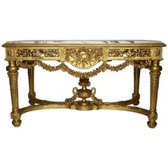 Antique Fine French 19th-20th Century Louis XVI Style Giltwood Carved Centre Hall Table