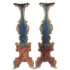 Vintage Pair of Italian Baroque Style Painted Torcheres