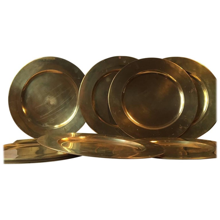 Vintage Danish Brass Plates, Dishes by Stelton, 1970s, Set of Ten For