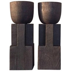 Pareja de copas de iroko y roble, firmadas Arno Declercq