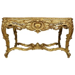 Antique French Belle Époque 19th-20th Century Giltwood Carved Rococo Center Hall Table