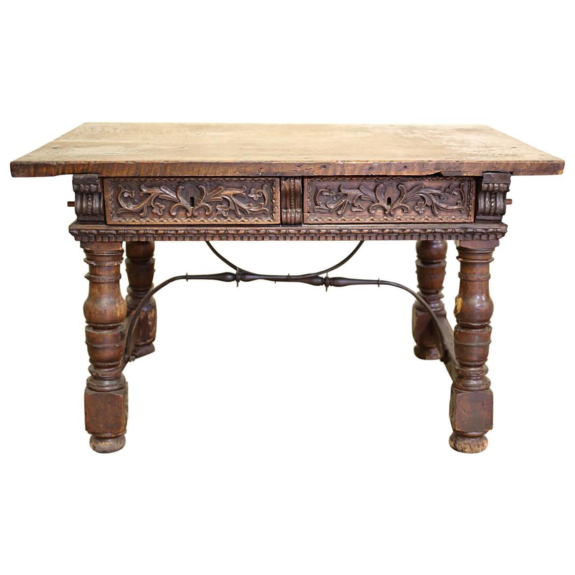18th Century Continental Rustic Desk Possibly Italian with Iron Supports For Sale