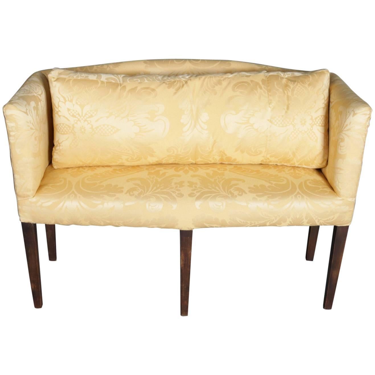 Antique English Hepplewhite Style Upholstered Mahogany Petite Settee