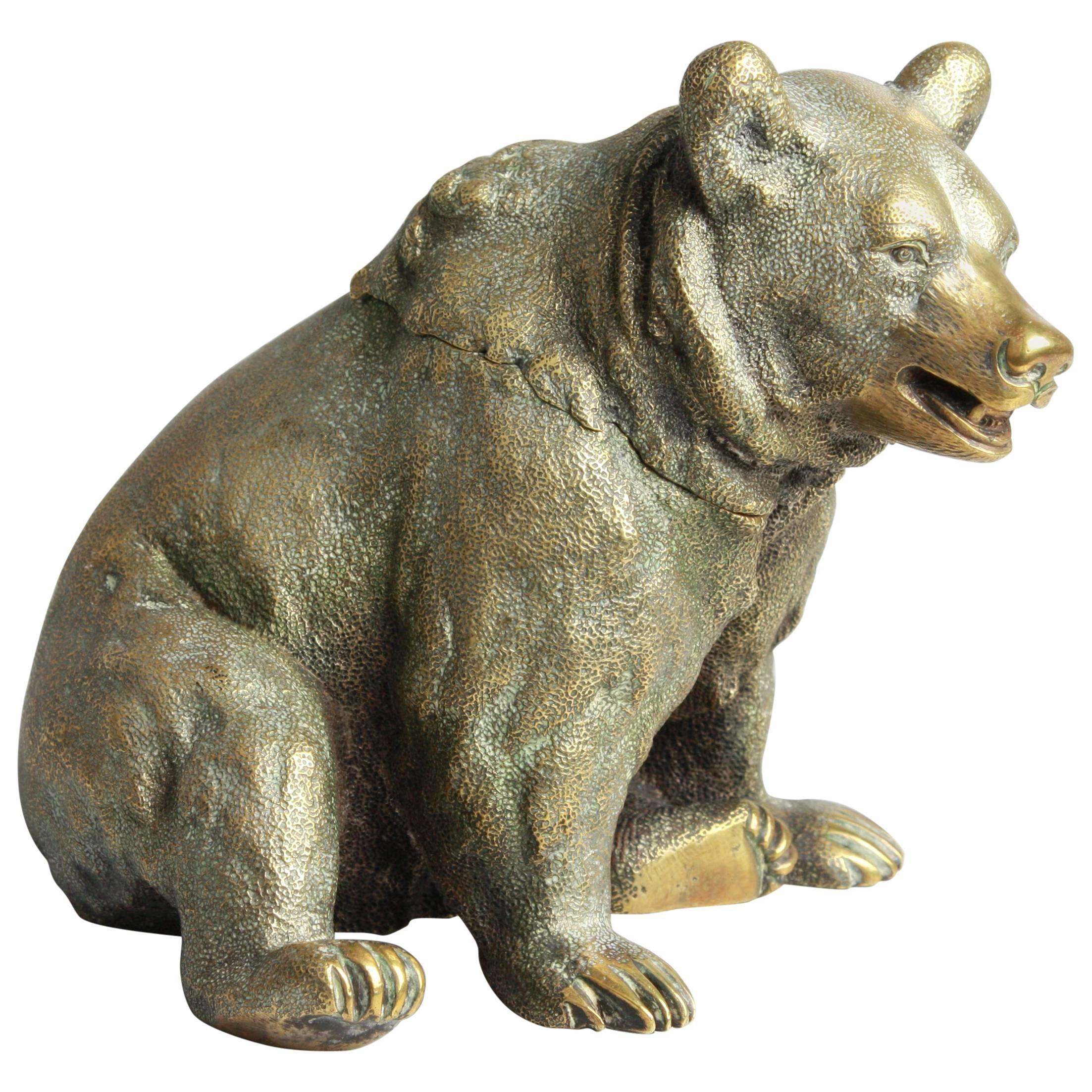 Russian Gilded Bronze Bear Inkwell, circa 1880