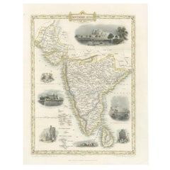 Antique Map of Southern India by J. Tallis, circa 1851