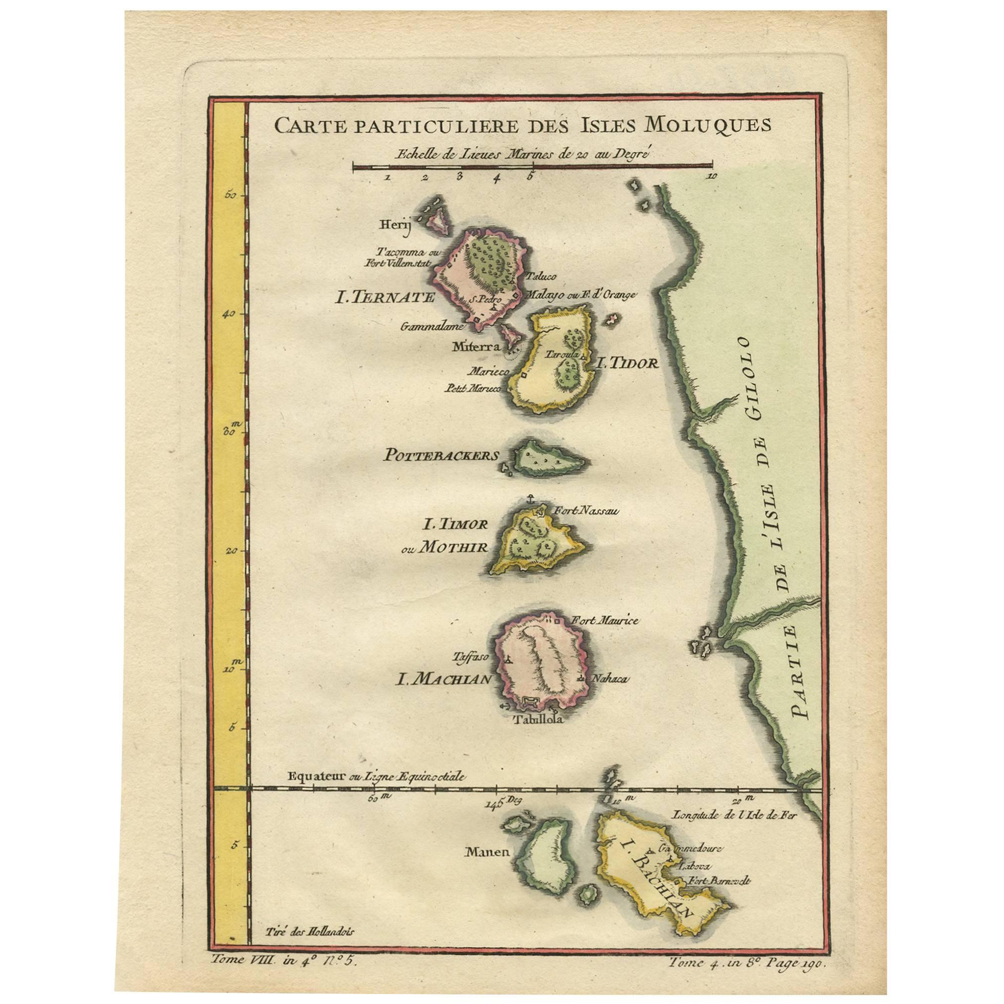 Antique Map of the Moluques Islands, Part of Indonesia, circa 1750 For Sale