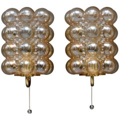 Pair of Limburg Bubble Glass and Brass Sconces, Helena Tynell, 1960s
