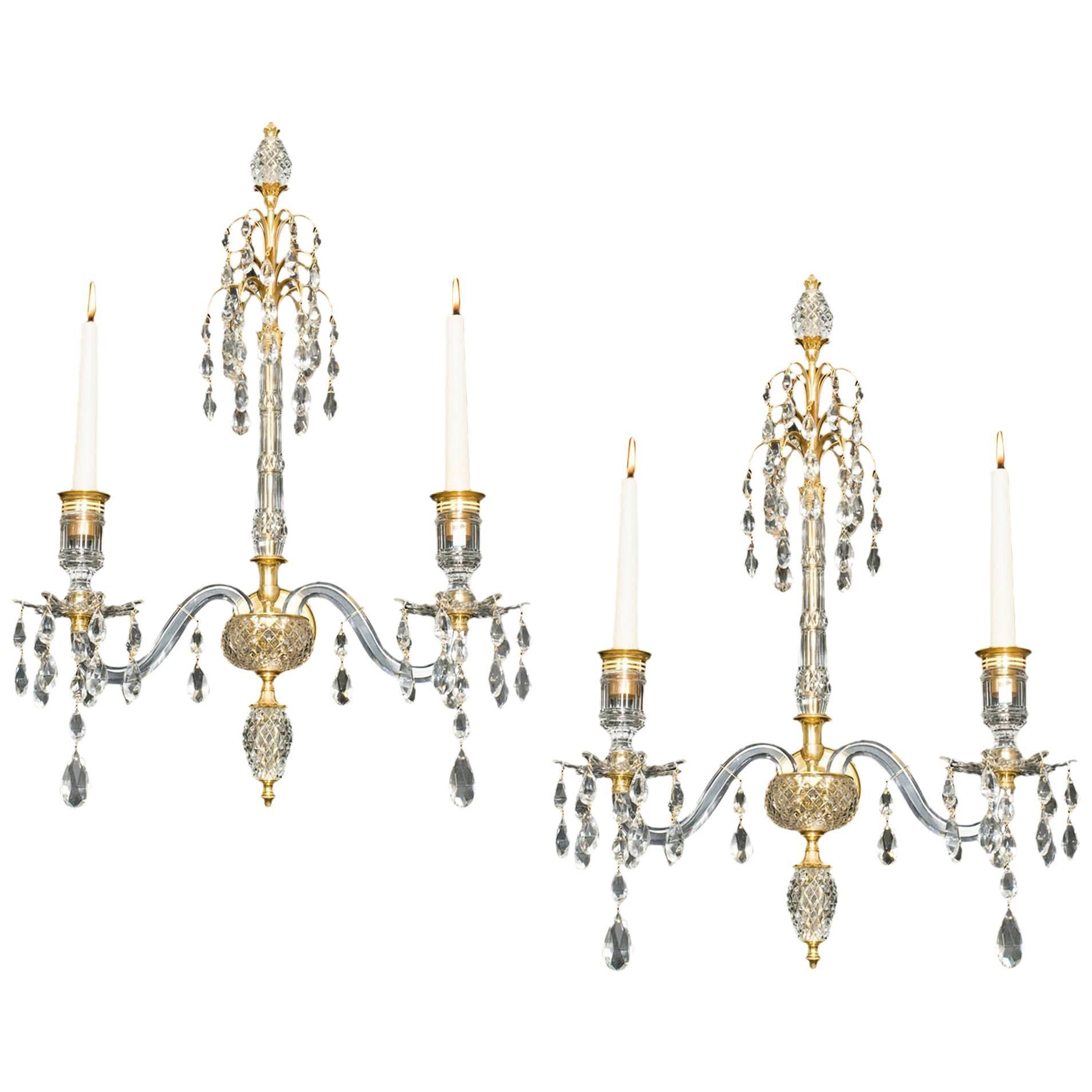 Fine Pair of Ormolu Mounted Cut-Glass Wall-Lights in Adam Style For Sale