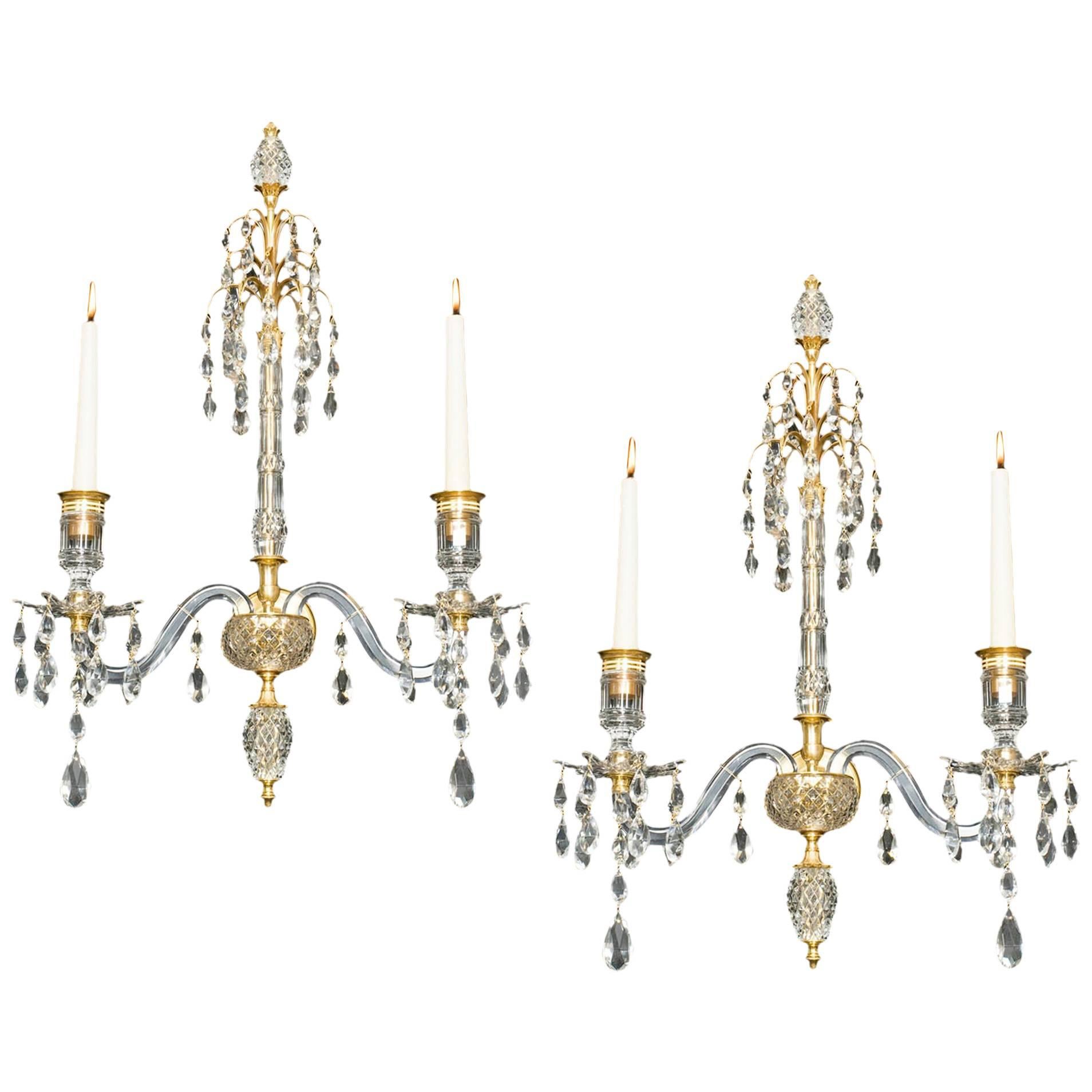 Fine Pair of Ormolu Mounted Cut-Glass Wall-Lights in Adam Style