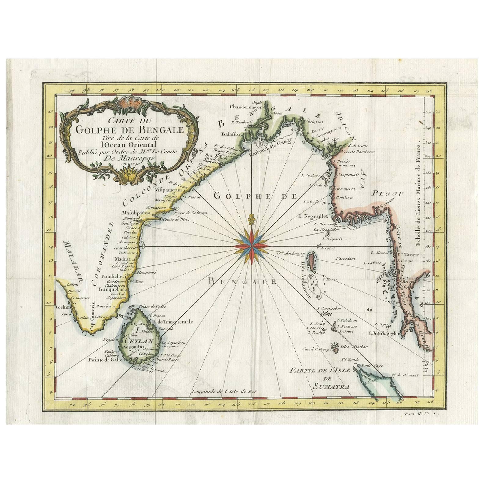 Antique Map of the Gulf of Bengal by J.N. Bellin, circa 1760 For Sale