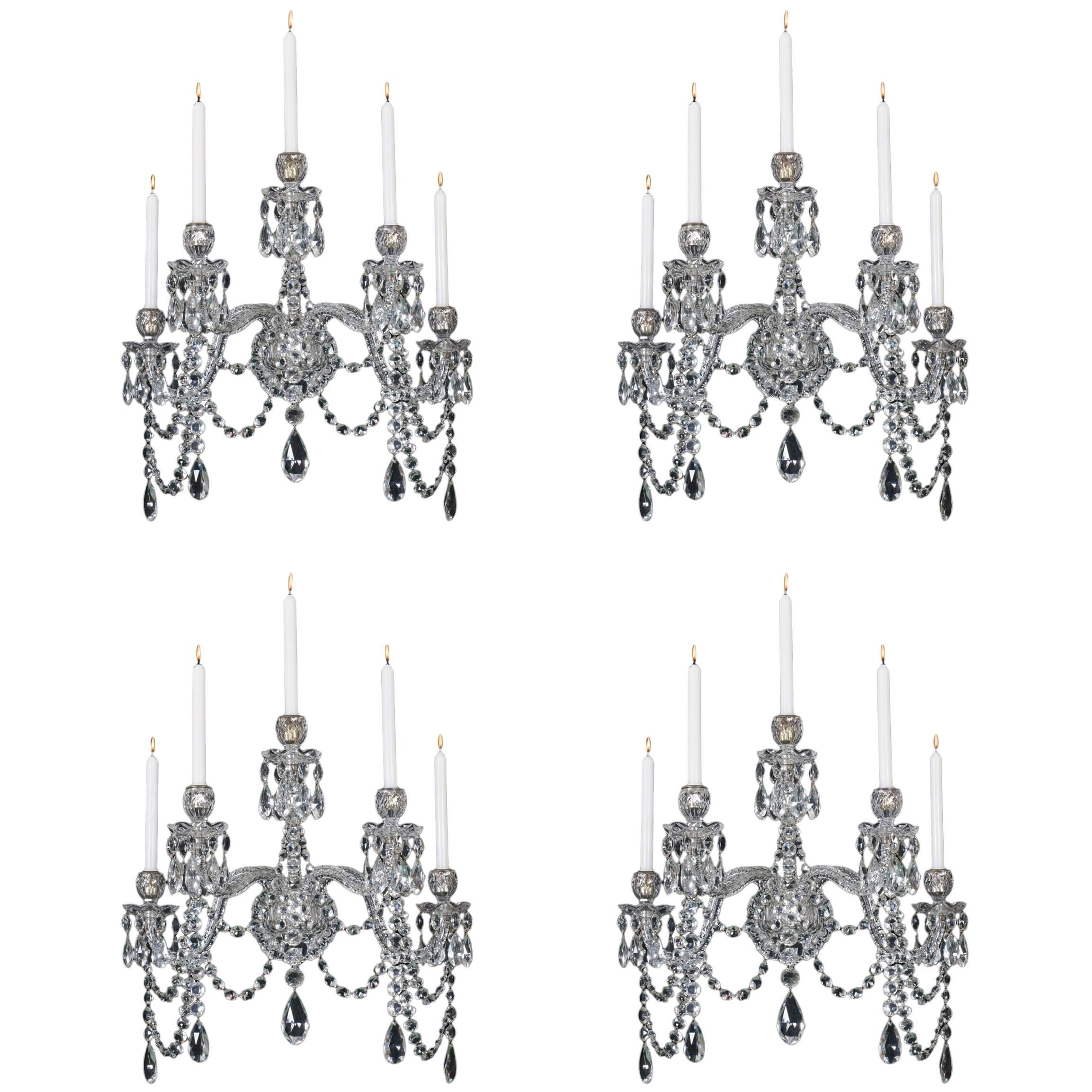 Highly Important Set of Four Cut-Glass Wall Lights by F&C Osler of Birmingham For Sale