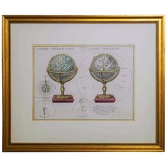 Antique Engraving of Terrestrial and Celestial Globes Framed