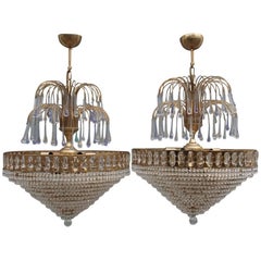 Vintage Pair of Chandelier Crystal and Gold Metal-Plated, 1970s