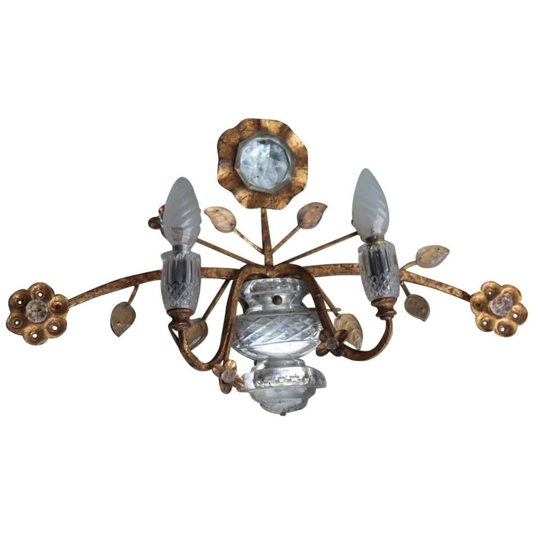 Big Sconce Maison Jansen Attributed Crystal and Metal Gold-Plated