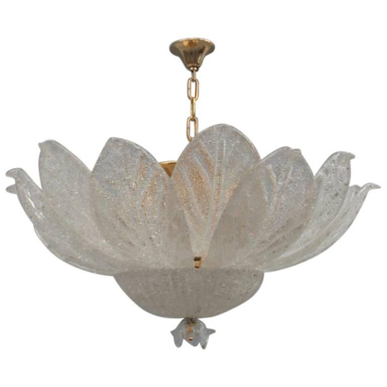 Round Murano Glass Chandelier 1970s Italian Design Curved Leaves 