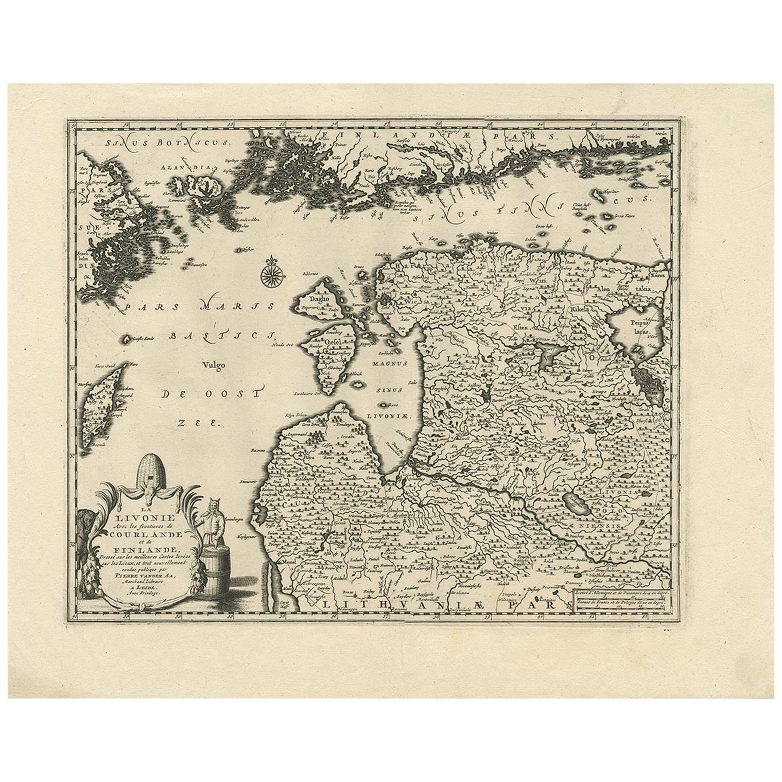 Antique Map of Livonia Baltic States by P. Van Der Aa, circa 1729