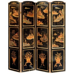 Late 19th Century Oriental Four Fold Lacquered Screen