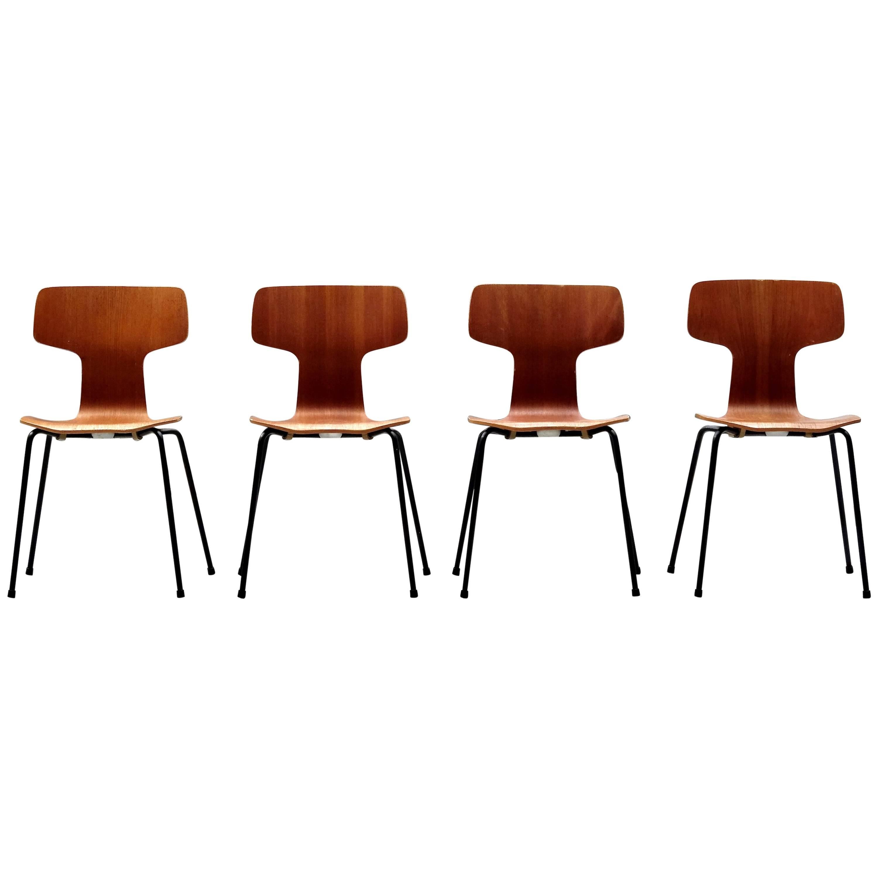Model 3103 Teak Hammer Chairs by Arne Jacobsen for Fritz Hansen, 1960s