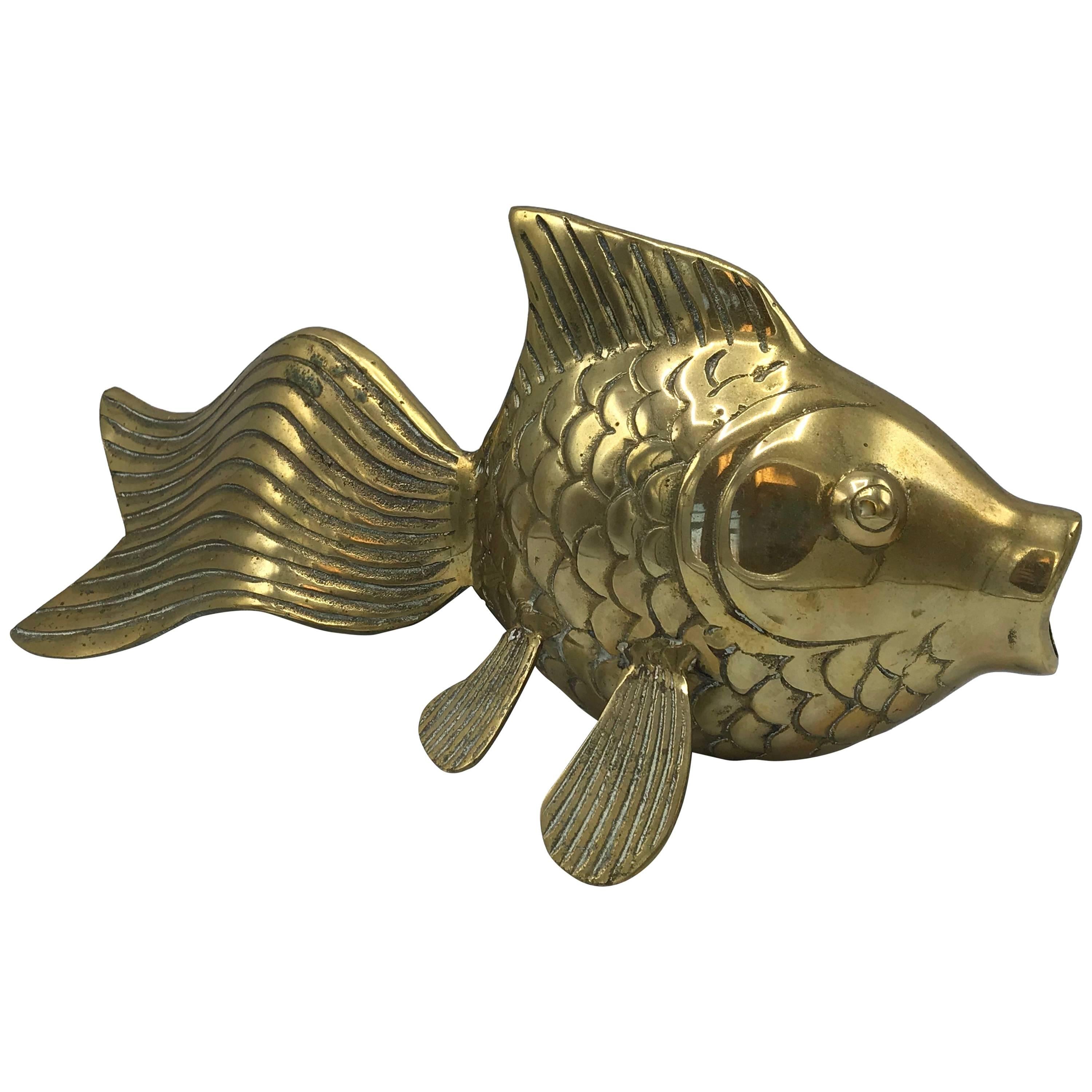 1970s Modern Large Brass Koi Fish Sculpture