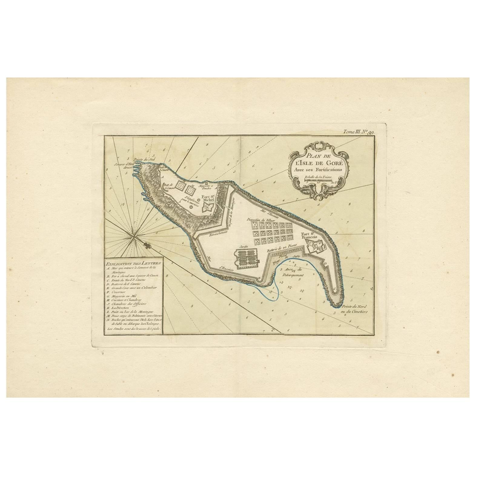 Carte ancienne de l'île de Gorée au Sénégal par J.N. Bellin, 1764