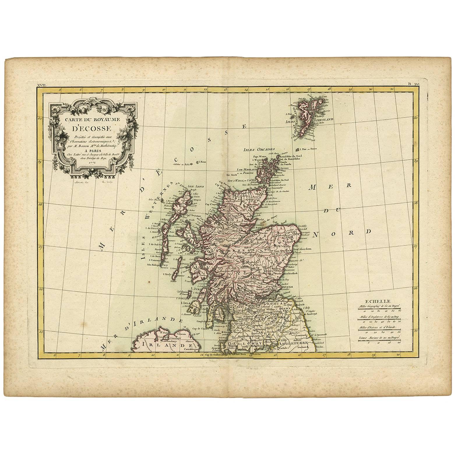 Antique Map of Scotland by R. Bonne, 1771