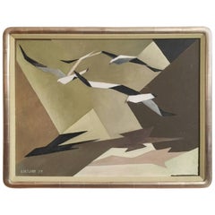 Vintage Modernist Composition of Three Abstract Seagulls, 1959